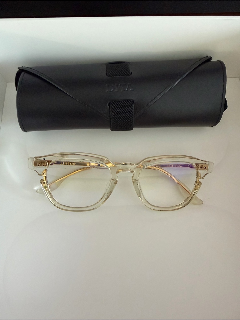 DITA Transparent/Clear Frame Optical Glasses with Gold Temples